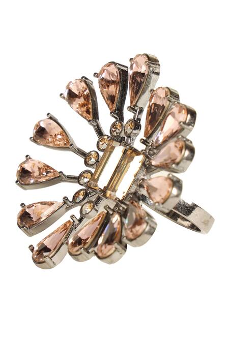 Esme by Aashna Dalmia_Silver Plated Artificial Stones Floral Crystal Ring _Online_at_Aza_Fashions