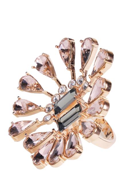 Shop Esme By Aashna Dalmia Gold Plated Crystal Floral Ring at Aza Fashions Shop_Esme By Aashna Dalmia_Gold Plated Crystal Floral Ring _at_Aza_Fashions