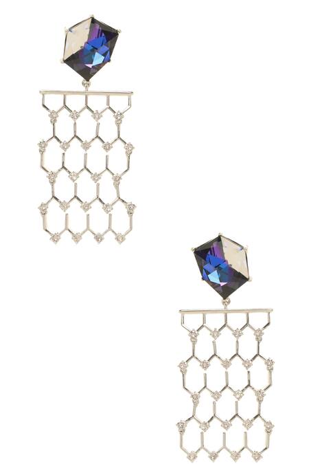 Shop Esme By Aashna Dalmia Blue Stones Honeycomb Shaped Danglers at Aza Fashions Shop_Esme By Aashna Dalmia_Blue Stones Honeycomb Shaped Danglers _at_Aza_Fashions