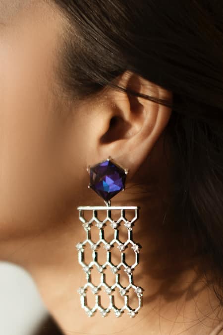 Buy Esme By Aashna Dalmia Blue Stones Honeycomb Shaped Danglers Online at Aza Fashions Buy_Esme By Aashna Dalmia_Blue Stones Honeycomb Shaped Danglers _Online_at_Aza_Fashions