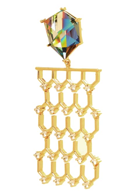 Esme By Aashna Dalmia_Gold Plated Stones Honeycomb Shaped Danglers _Online_at_Aza_Fashions