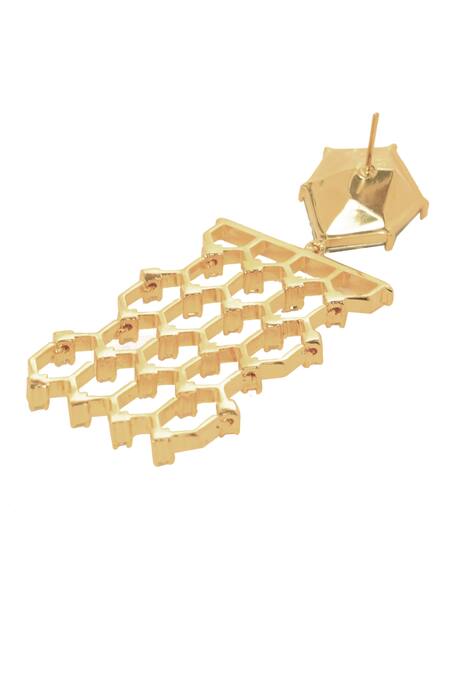 Buy_Esme By Aashna Dalmia_Gold Plated Stones Honeycomb Shaped Danglers _Online_at_Aza_Fashions