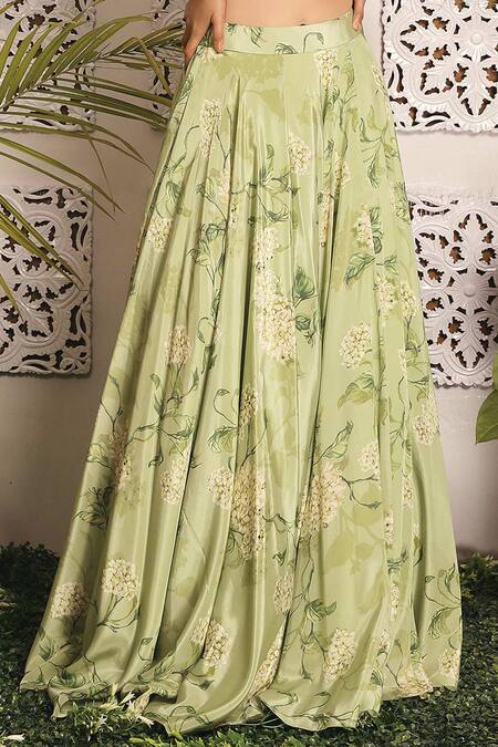 Shop Sachkiran Bimbra Green Embroidered Blouse And Skirt Set Online at Aza Fashions Shop_Sachkiran Bimbra_Green Embroidered Blouse And Skirt Set_Online_at_Aza_Fashions