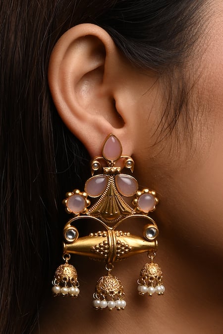 The Bling Girll Opal Stone Pearl Cluster Dangler Earrings 