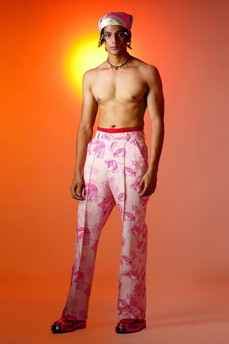 TRIUNE Pink Ecru Denim Digital Yak Flared Pant 