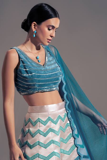 Buy Shloka Sudhakar Pink Net, Satin, Suede Chevron V Neck Applique Work Lehenga Set Online at Aza Fashions Buy_Shloka Sudhakar_Pink Net, Satin, Suede Chevron V Neck Applique Work Lehenga Set _Online_at_Aza_Fashions