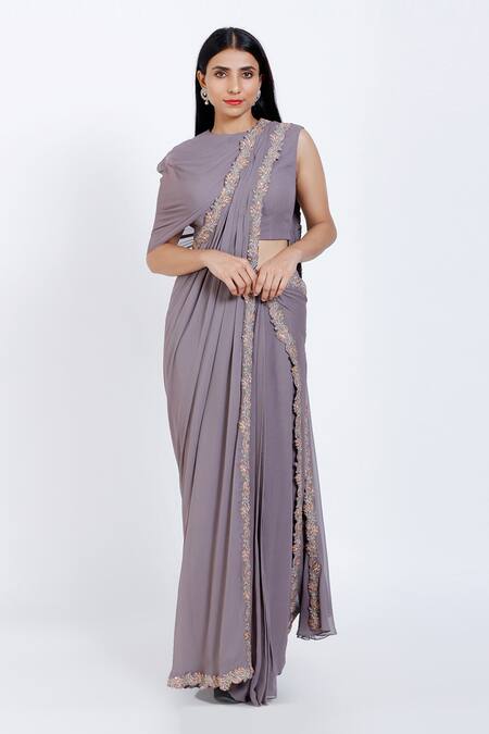 Vedangi Agarwal Purple Georgette Pre-draped Saree With One Shoulder Blouse 