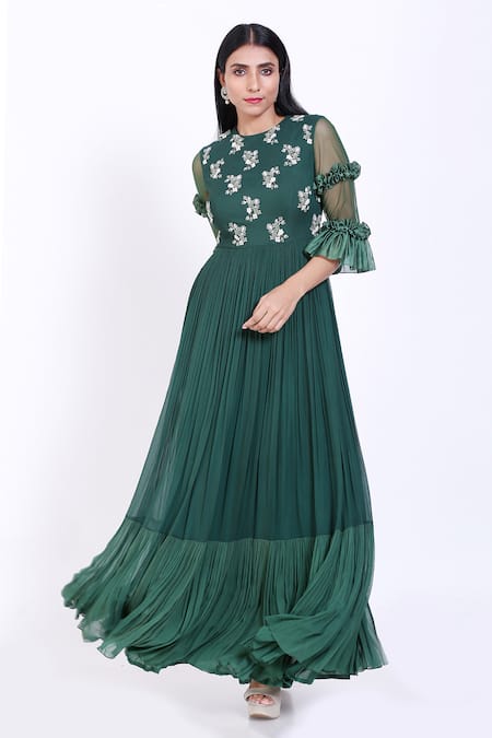 Party Wear Bottle Green Gown 4538 - Aarshi Fashions