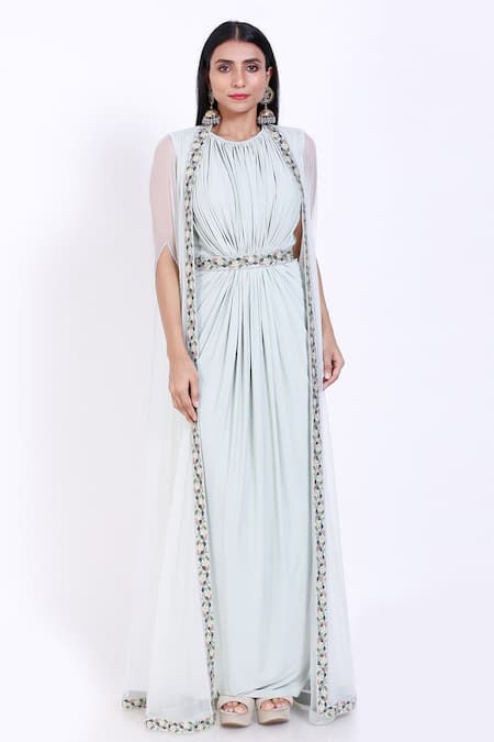 Vedangi Agarwal Pleated Gown with Cape 