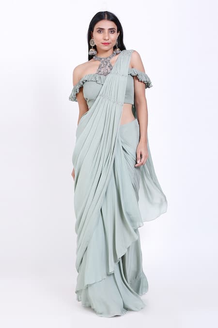 Vedangi Agarwal Pre-Draped Saree with Halter-Neck Blouse 