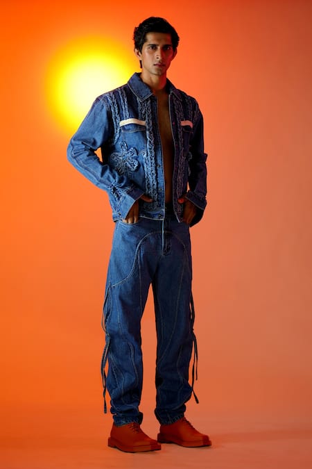 Triune_Blue Denim Stone Wash Jacket _Online_at_Aza_Fashions