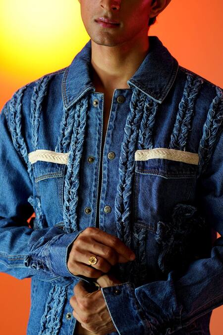 Buy_Triune_Blue Denim Stone Wash Jacket _Online_at_Aza_Fashions