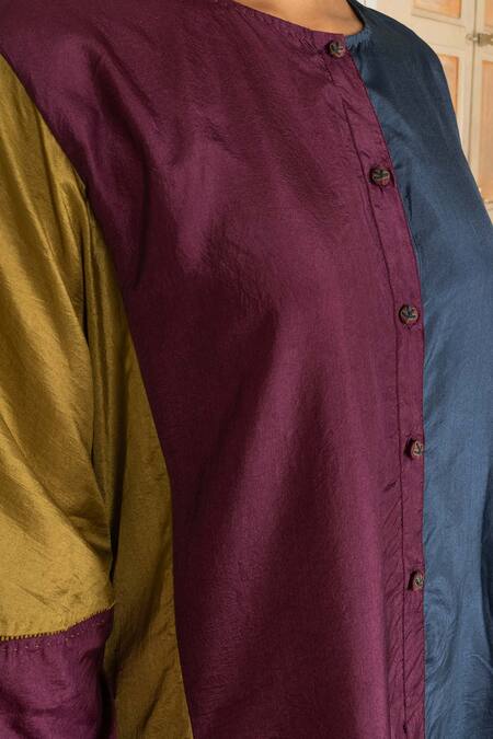 Ayaka Blue 100% Mulberry Silk Round Color Block Tiered Dress at Aza Fashions Ayaka_Blue 100% Mulberry Silk Round Color Block Tiered Dress_at_Aza_Fashions