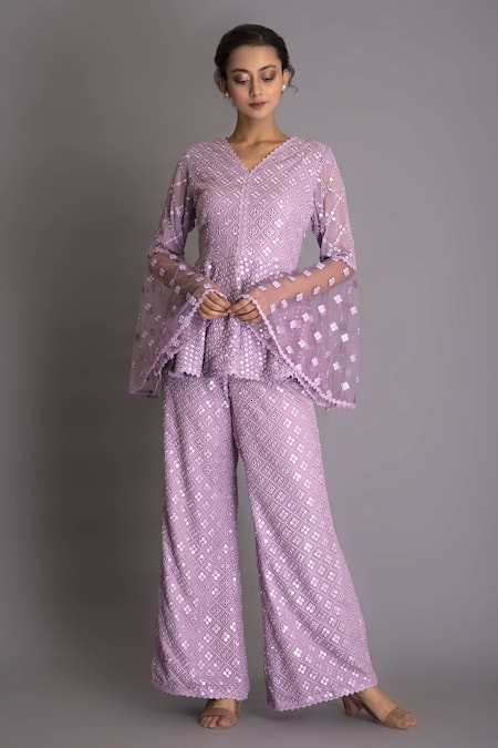 Evra By Nikita Mirror Embellished Peplum Tunic & Pant Set 