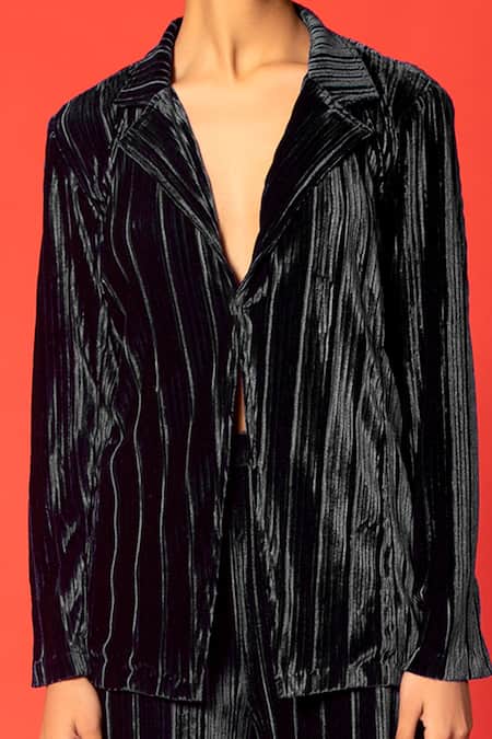 Buy_Evra By Nikita_Black Velvet Collared Neck Blazer And Pant Set _Online_at_Aza_Fashions