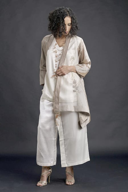 Bodhi Tree Embroidered Sheer Jacket & Pant Set 
