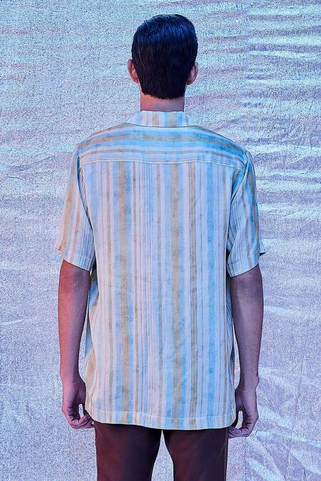 Buy_Line Out Line_White Bamberg Silk Print Stripe Resort Shirt_Online_at_Aza_Fashions