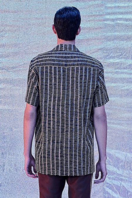 Buy_Line Out Line_Blue Cotton Poplin Print Checkered Resort Shirt_Online_at_Aza_Fashions