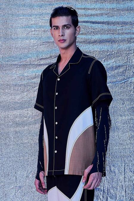 Buy_Line out line_Black Cotton Cut And Sew Resort Shirt_Online_at_Aza_Fashions