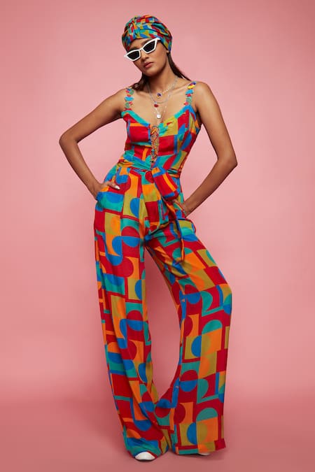 Esha L Amin Geometric Pattern Sleeveless Jumpsuit 