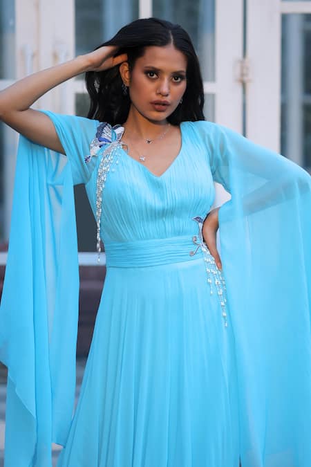 Pearls Party Gowns Sky Blue Long Sleeve Women Evening Dresses Mermaid Shiny  Crystals Long Prom Dresses 2023 Vestido De Noiva - AliExpress