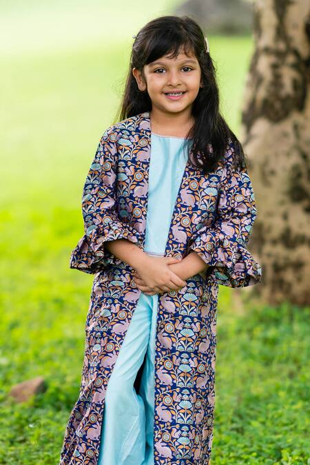 Little Luxury Blue Brocade Beads Jacket And Pant Set Online at Aza Fashions Little Luxury_Blue Brocade Beads Jacket And Pant Set _Online_at_Aza_Fashions