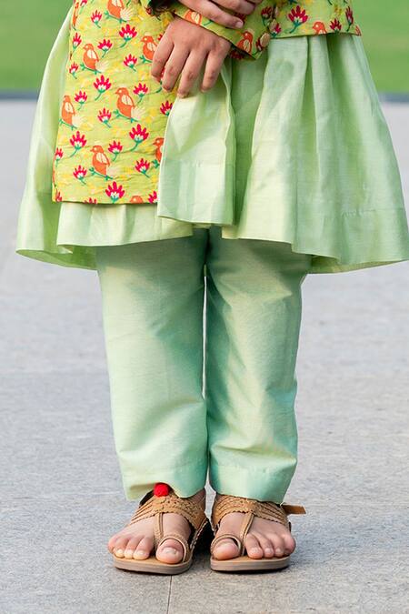 Little Luxury Green Brocade Embroidery Jacket And Kurta Set at Aza Fashions Little Luxury_Green Brocade Embroidery Jacket And Kurta Set _at_Aza_Fashions