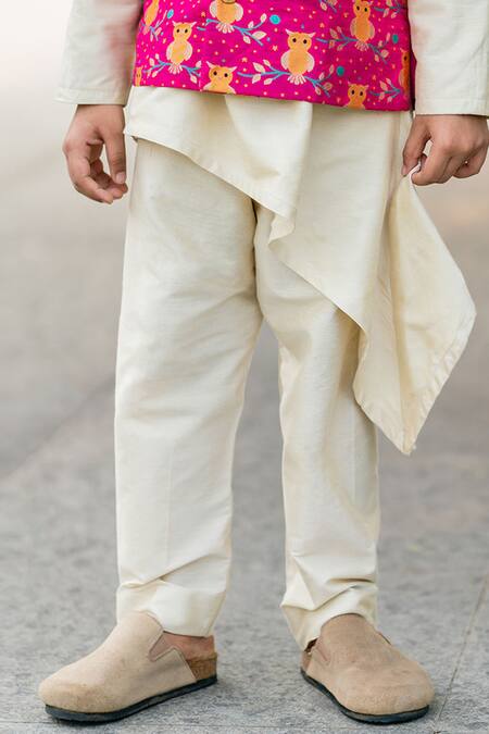 Shop Little Luxury Pink Brocade Embroidery Bundi And Asymmetric Kurta Set Online at Aza Fashions Shop_Little Luxury_Pink Brocade Embroidery Bundi And Asymmetric Kurta Set _Online_at_Aza_Fashions