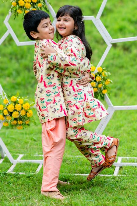 Buy Little Luxury Beige Brocade Tunic And Pant Set Online at Aza Fashions Buy_Little Luxury_Beige Brocade Tunic And Pant Set _Online_at_Aza_Fashions