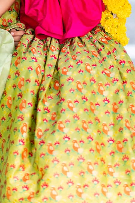 Buy Little Luxury Green Brocade Embroidery Lehenga Set Online at Aza Fashions Buy_Little Luxury_Green Brocade Embroidery Lehenga Set _Online_at_Aza_Fashions