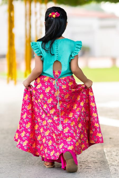 Shop Little Luxury Pink Brocade Tassels, Embroidery Lehenga Set at Aza Fashions Shop_Little Luxury_Pink Brocade Tassels, Embroidery Lehenga Set _at_Aza_Fashions