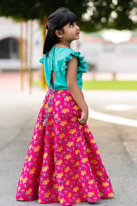 Buy Little Luxury Pink Brocade Tassels, Embroidery Lehenga Set Online at Aza Fashions Buy_Little Luxury_Pink Brocade Tassels, Embroidery Lehenga Set _Online_at_Aza_Fashions