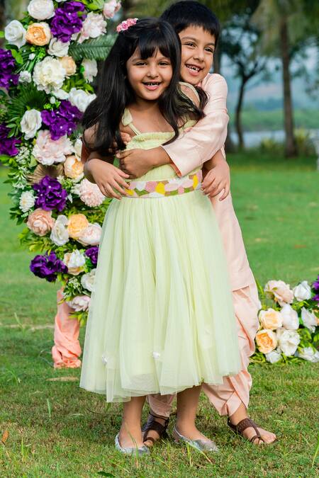 Little Luxury Green Chiffon Embroidery Flared Dress Online at Aza Fashions Little Luxury_Green Chiffon Embroidery Flared Dress _Online_at_Aza_Fashions