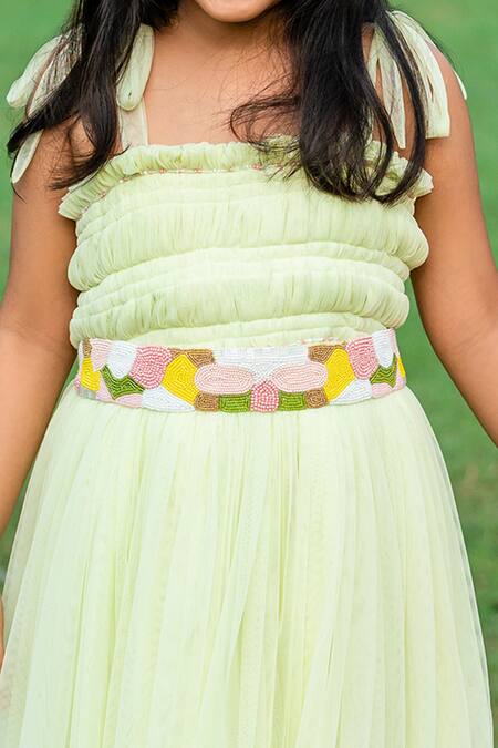 Little Luxury Green Chiffon Embroidery Flared Dress at Aza Fashions Little Luxury_Green Chiffon Embroidery Flared Dress _at_Aza_Fashions