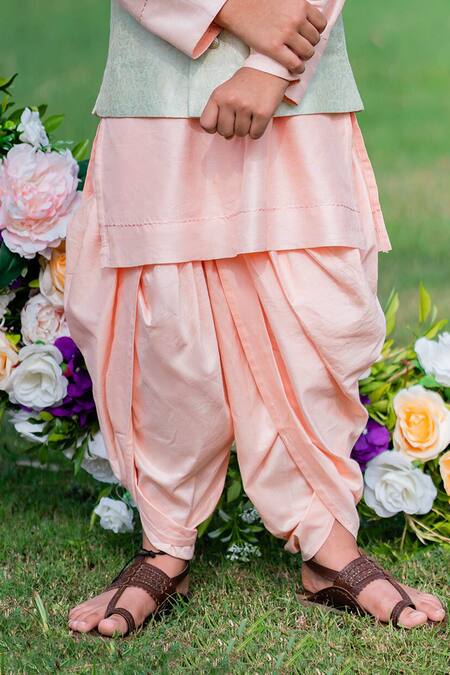 Little Luxury Green Silk, Cotton Embroidery Floral Woven Bundi And Dhoti Pant Set Online at Aza Fashions Little Luxury_Green Silk, Cotton Embroidery Floral Woven Bundi And Dhoti Pant Set _Online_at_Aza_Fashions