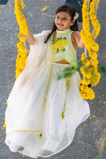 Shop Little Luxury White Tussar, Organza Beads, Embroidery Lehenga Set at Aza Fashions Shop_Little Luxury_White Tussar, Organza Beads, Embroidery Lehenga Set _at_Aza_Fashions