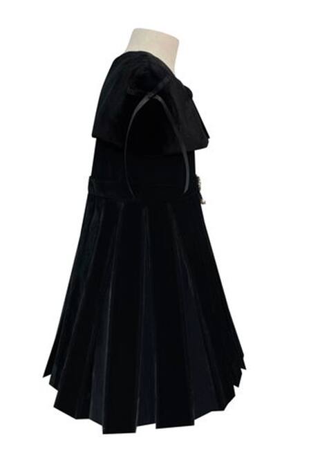 Buy_Jasmine And Alaia_Black Velvet Beads, Bows Pleated Embellished Dress_Online_at_Aza_Fashions