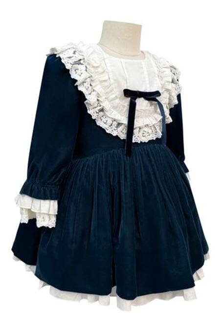 Jasmine And Alaia_Blue Velvet Rudolph Ruffled Dress_Online_at_Aza_Fashions