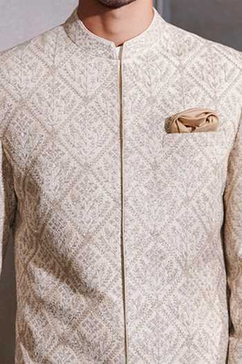 Anita Dongre_White Silk Tej Sherwani _Online_at_Aza_Fashions