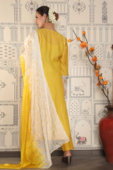 Falguni.Foram Chanderi Silk Kurta Pant Set 