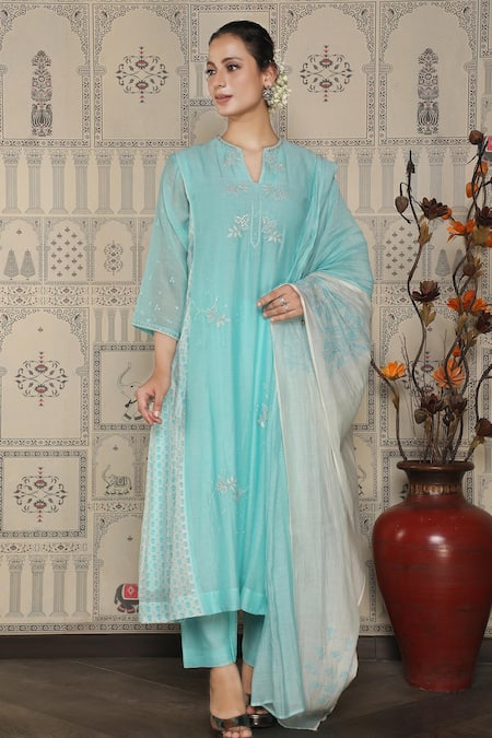 Falguni.Foram Chanderi Silk Anarkali Pant Set 