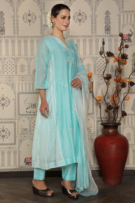 Falguni.Foram Chanderi Silk Anarkali Pant Set 