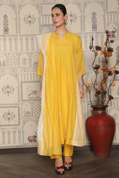 Falguni.Foram Chanderi Silk Anarkali Pant Set 