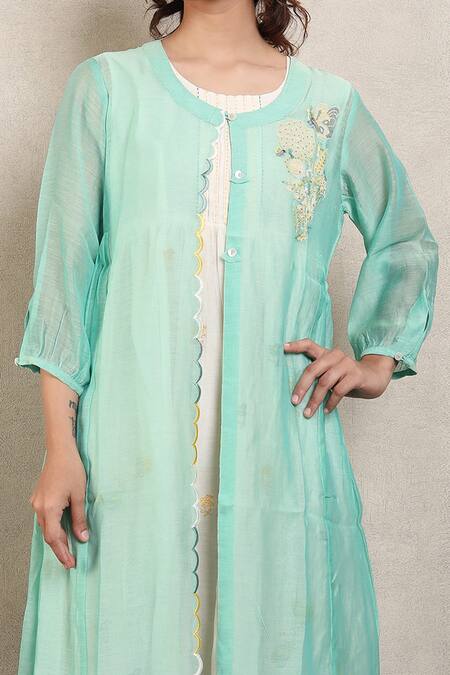 Shop_Falguni.Foram_White Dress With Mal Lining, Jacket Floral Print _Online_at_Aza_Fashions