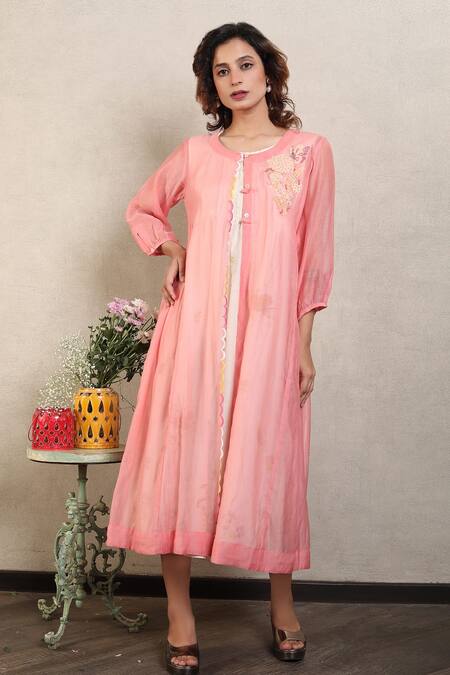 Buy_Falguni.Foram_White Dress With Mal Lining, Jacket Floral Print _Online_at_Aza_Fashions