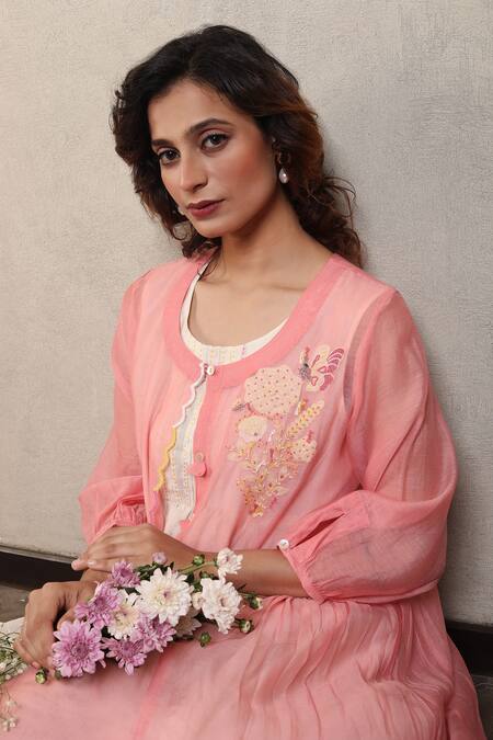 Shop_Falguni.Foram_White Dress With Mal Lining, Jacket Floral Print _Online_at_Aza_Fashions