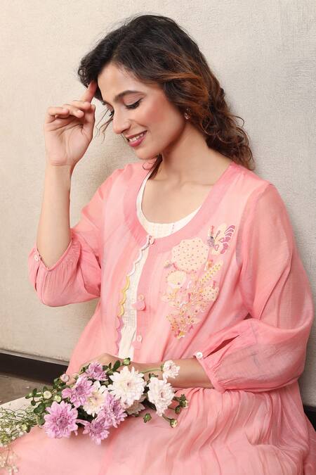 Falguni.Foram_White Dress With Mal Lining, Jacket Floral Print _at_Aza_Fashions