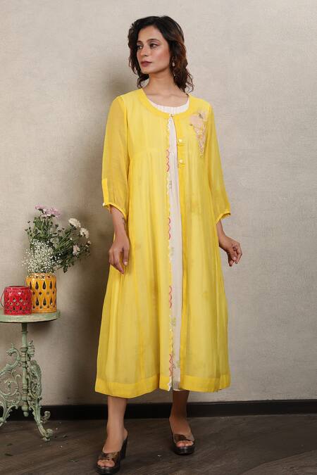 Falguni.Foram_White Dress With Mal Lining, Jacket Floral Print _Online_at_Aza_Fashions