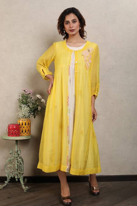 Buy_Falguni.Foram_White Dress With Mal Lining, Jacket Floral Print _Online_at_Aza_Fashions