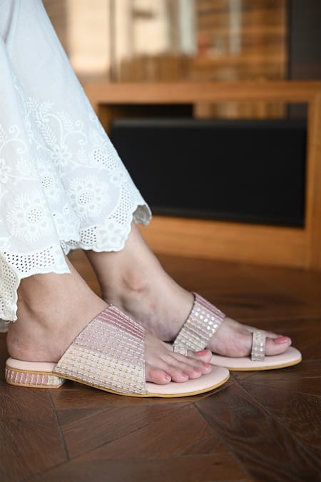 Miraki Sequin Embroidered Toe Ring Flats 